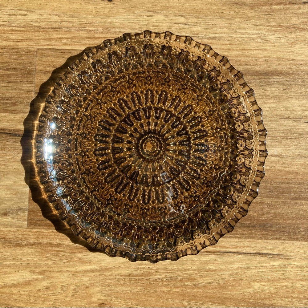 Brown Decorative Accent Plate with Intricate Design. Preowned.